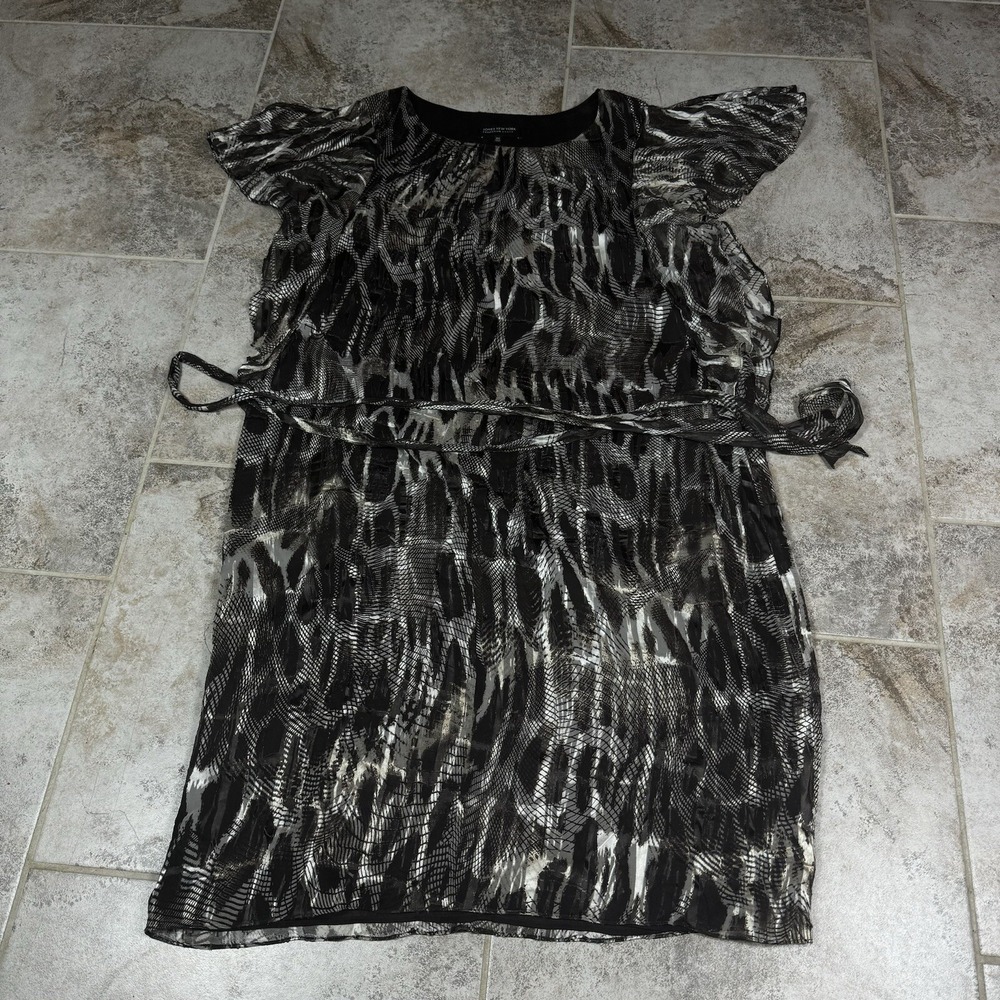 New York & Company Midi Dress Womens Size 16W Black White Rouched Sides